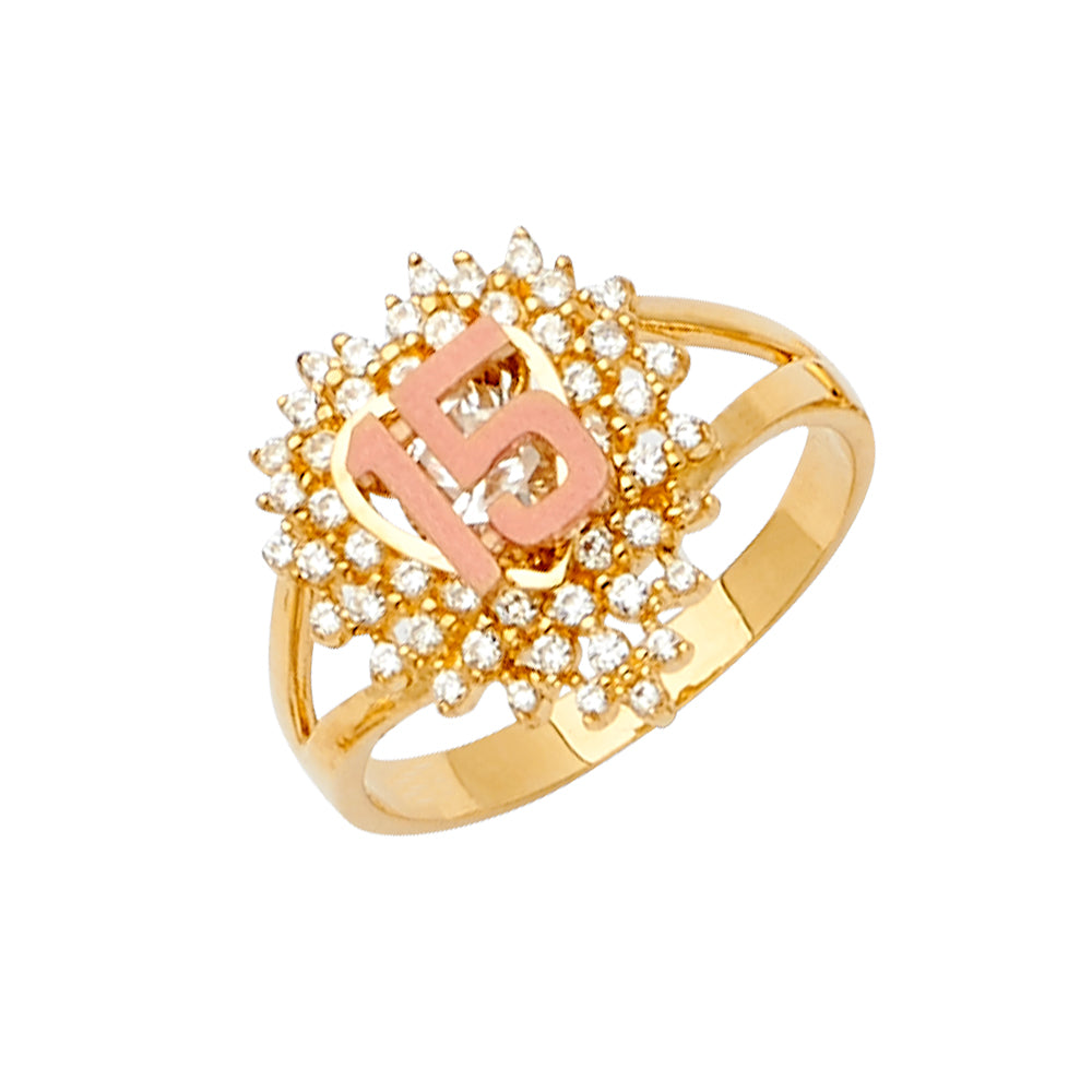 14K Two Tone Goldone CZ 15 Years Ring / Half Set