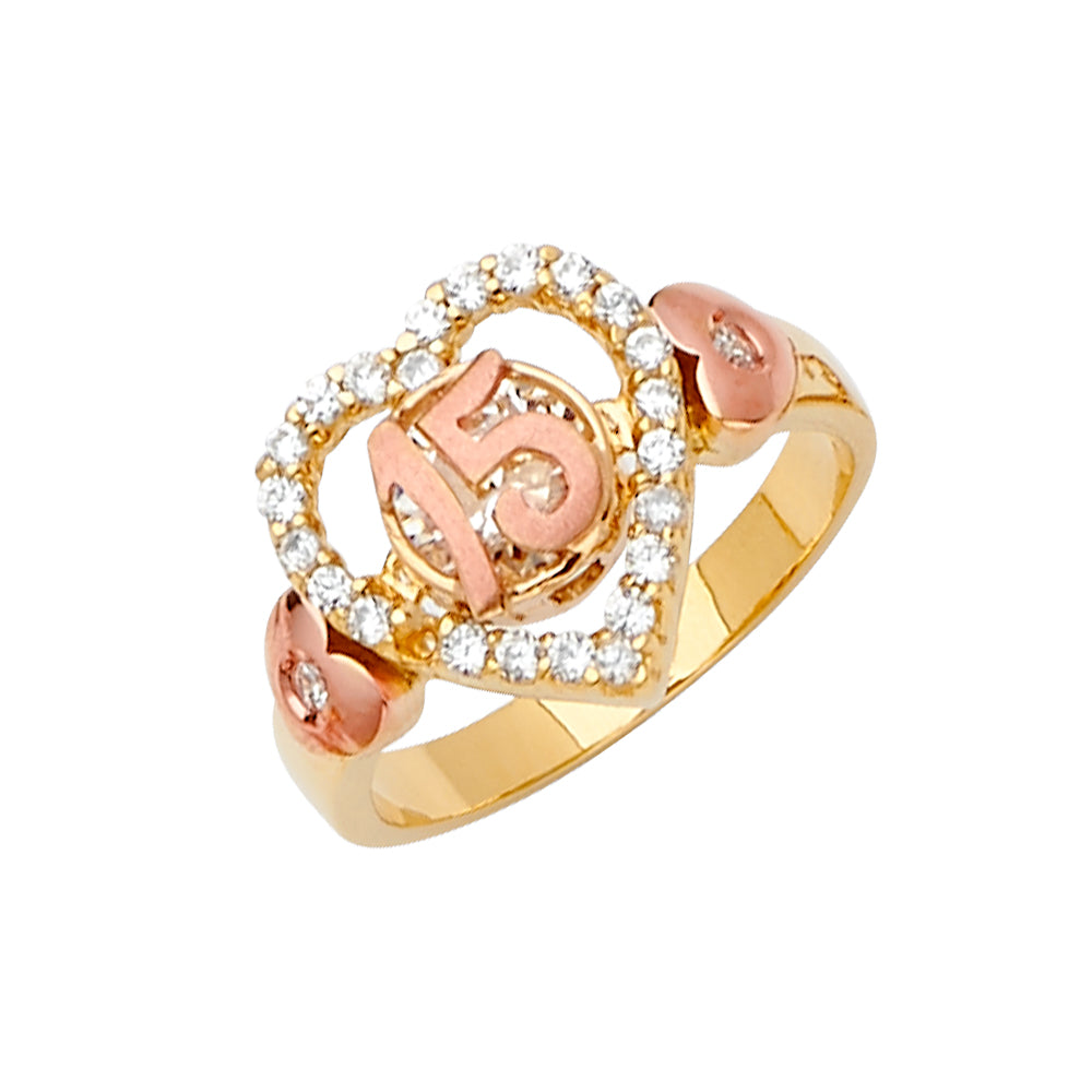 14K Two Tone Goldone CZ 15 Years Ring / Half Set