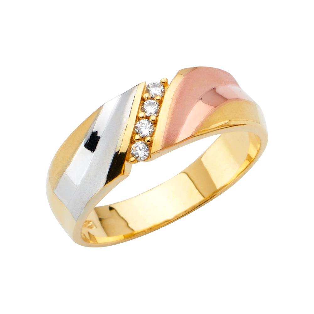 14K Yellow White Rose Goldolor Men'S CZ Wedding Band / Trio Set