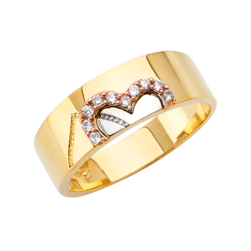14K Yellow White Rose Goldolor Men'S CZ Wedding Band / Trio Set
