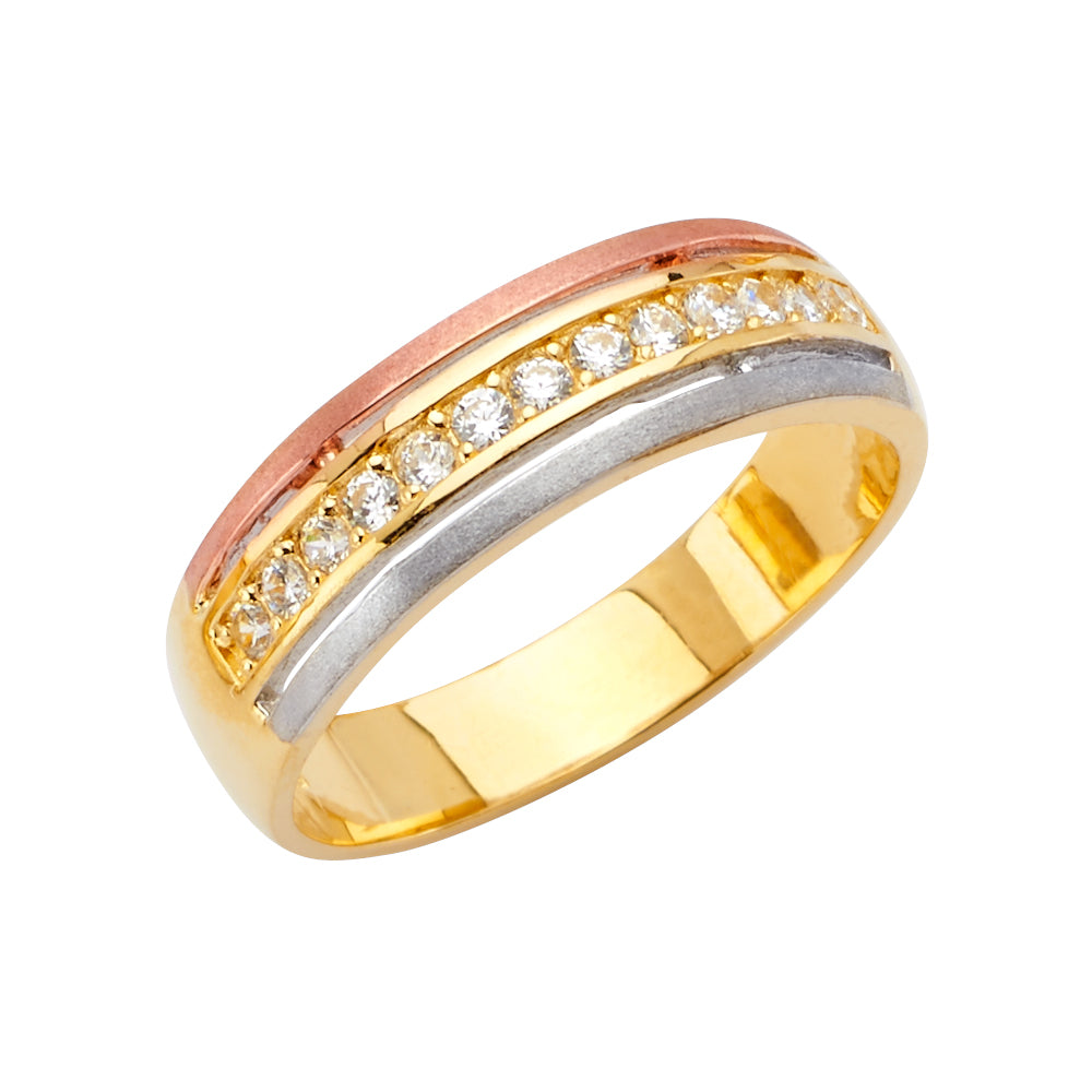 14K Yellow White Rose Goldolor Men'S CZ Wedding Band / Trio Set
