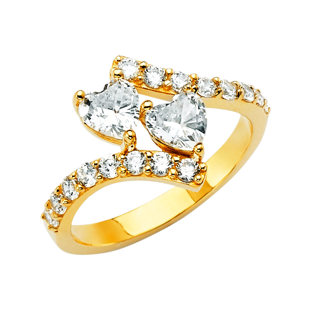 14K Yellow Gold Double Heart CZ Ring