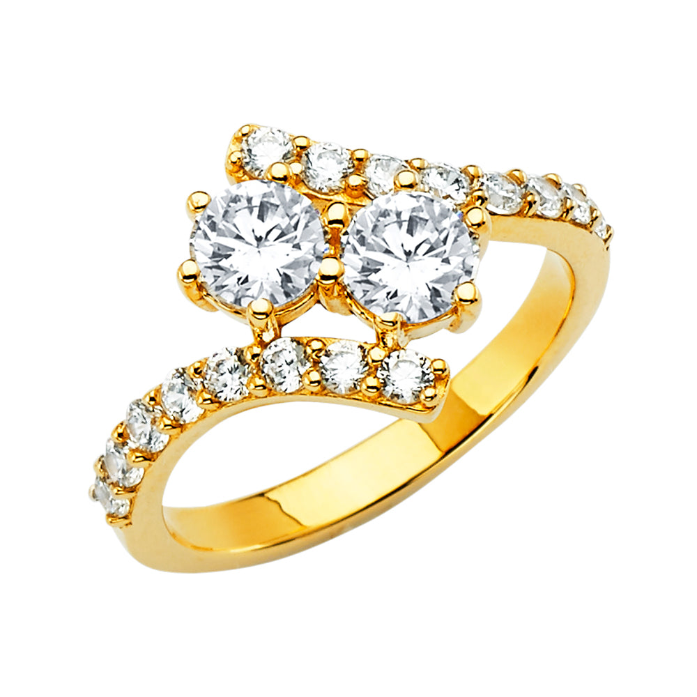 14K Yellow Gold Double Round CZ Ring