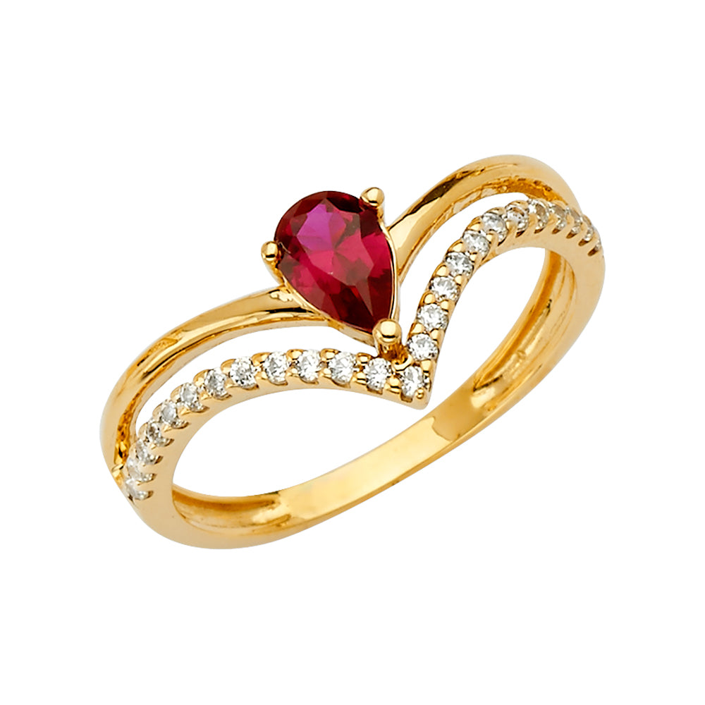 14K Yellow Gold Two Rowss Fancy CZ Ring