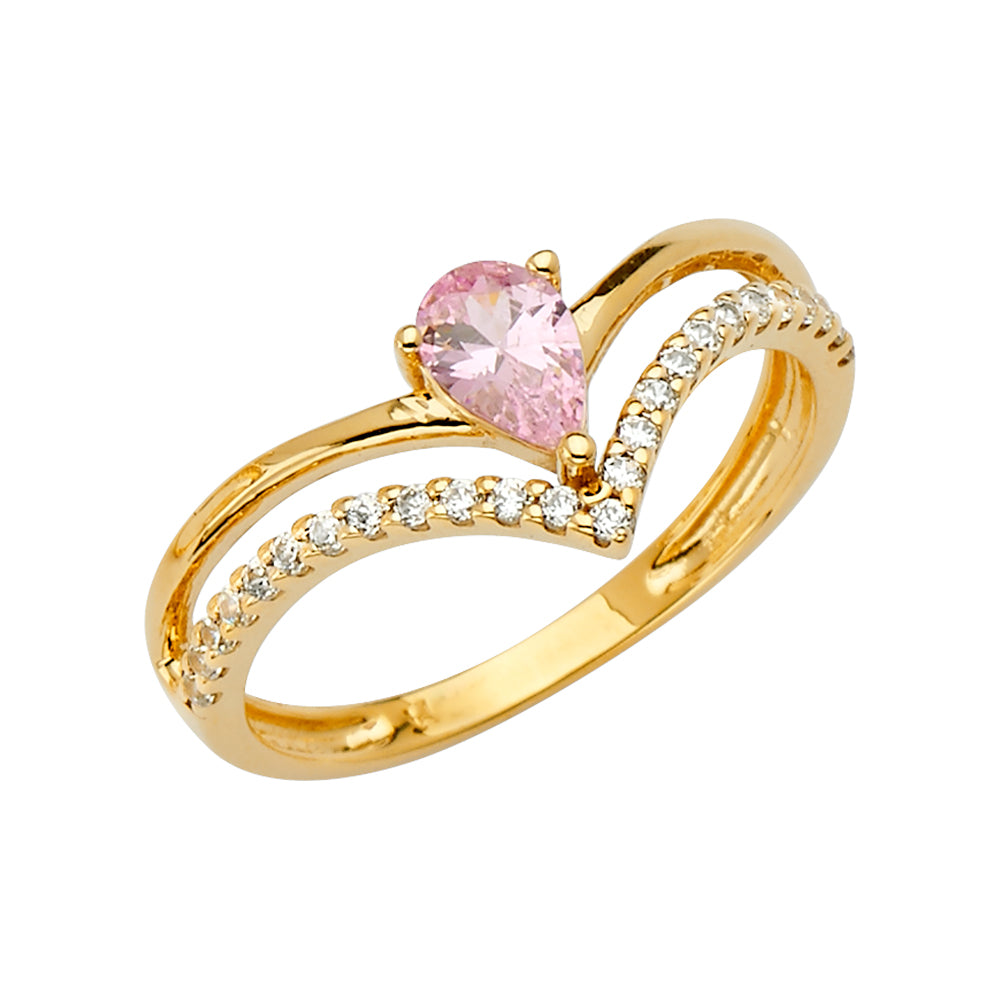 14K Yellow Gold Two Rowss Fancy CZ Ring