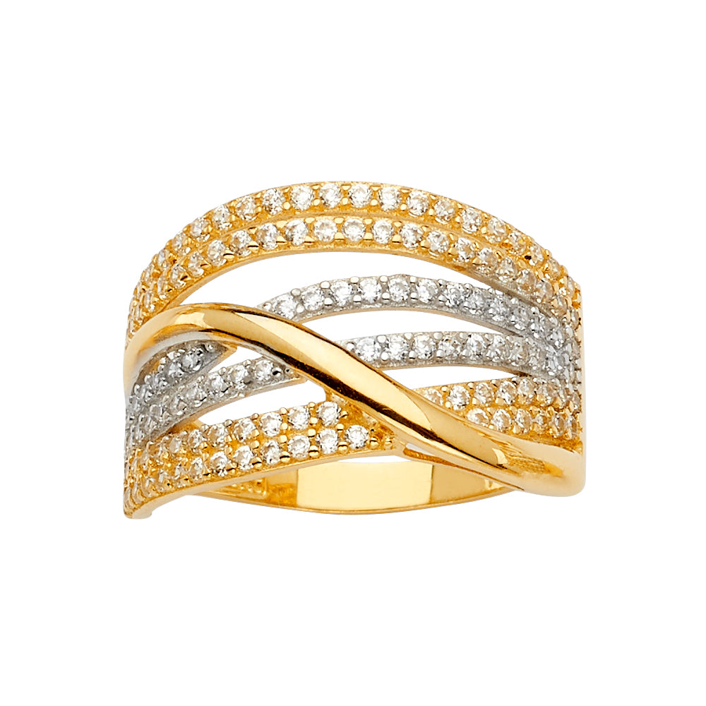 14K Yellow White Rose Goldolor Multi Line Mp CZ Ring