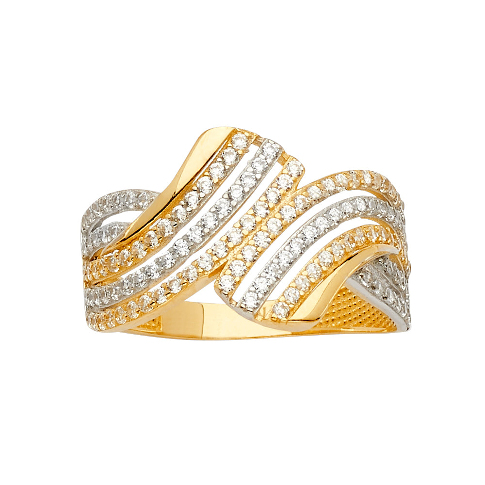 14K Yellow Gold Multi Line Mp CZ Ring