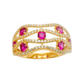 14K Yellow Gold Multi Line Mp CZ Ring