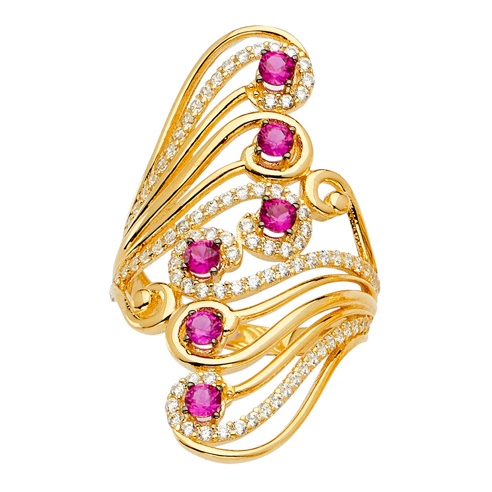 14K Yellow Gold Multi Line Mp CZ Ring