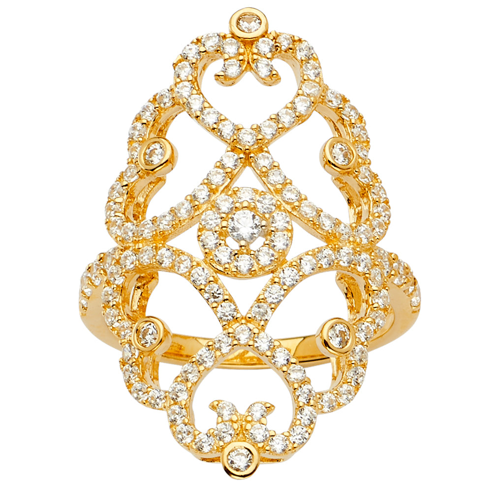 14K Yellow Gold Multi Line Mp CZ Ring