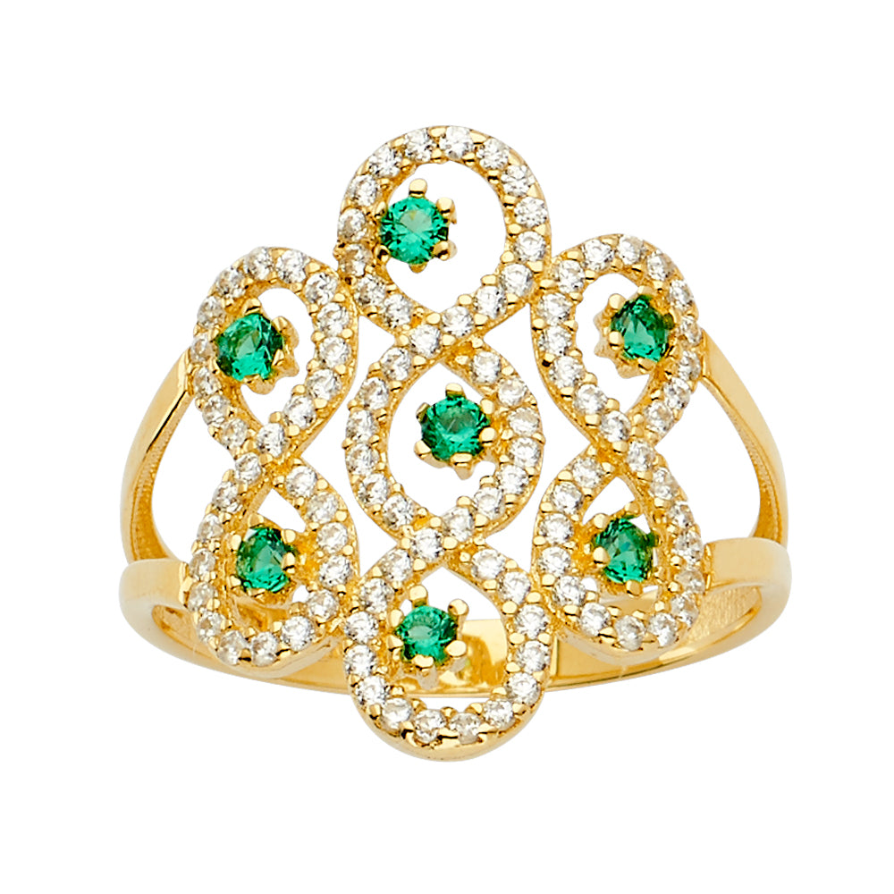 14K Yellow Gold Multi Line Mp CZ Ring