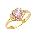 14K Yellow Gold Pink Heart CZ Engagement Ring