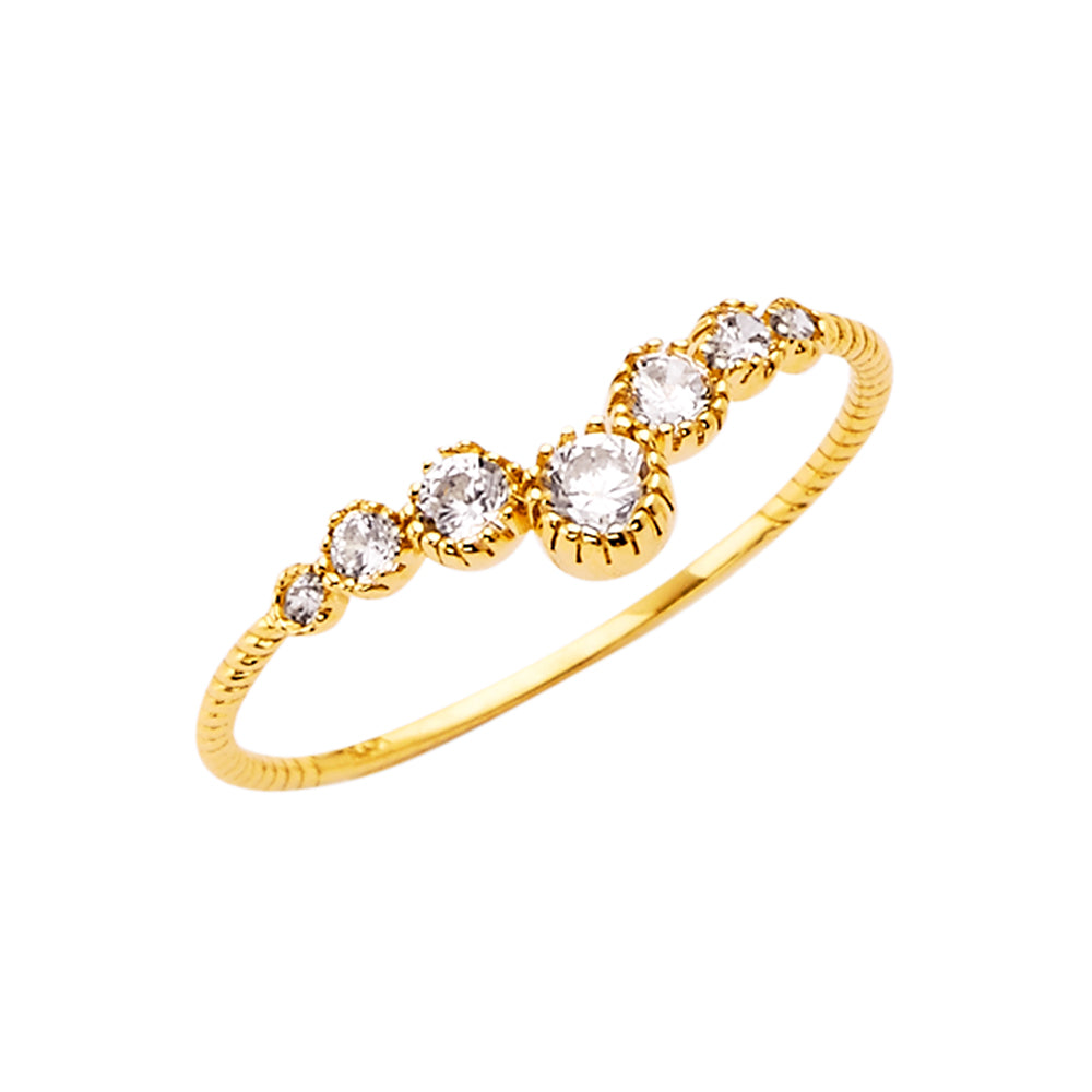 14K Yellow Gold CZ V-Shape Band