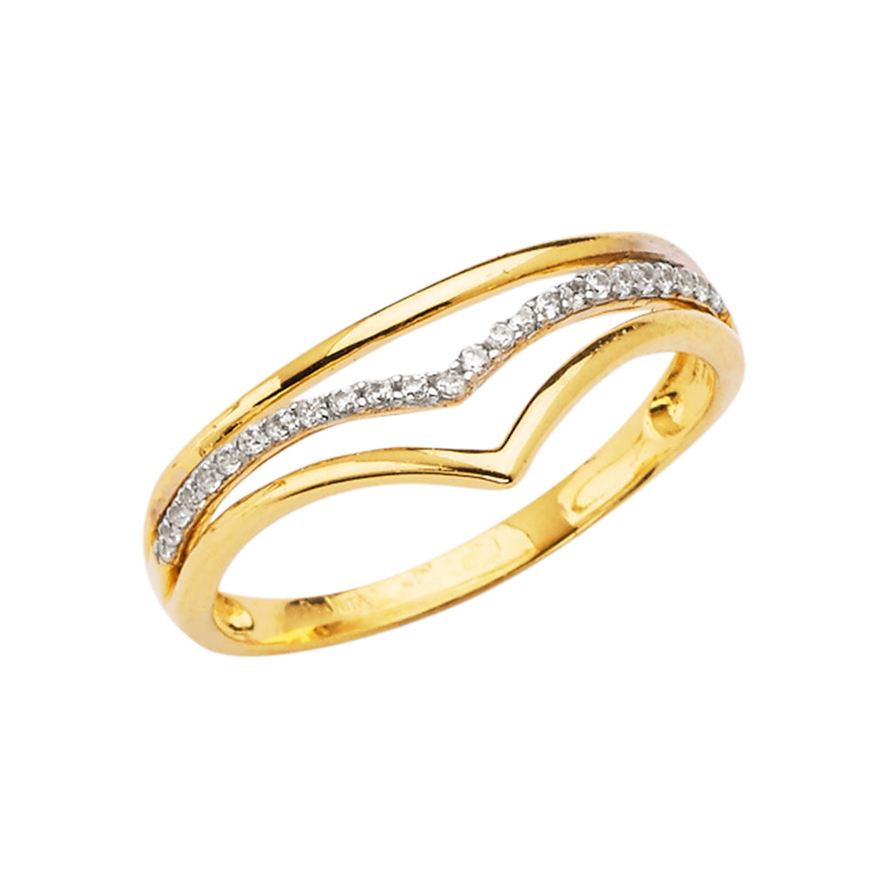 14K Two Tone Gold 3Lines Fancy CZ Band