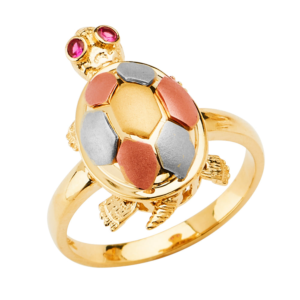 14K Yellow White Rose Goldolor Turtle Ring
