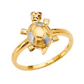 14K Two Tone Goldone Baby Turtle Ring