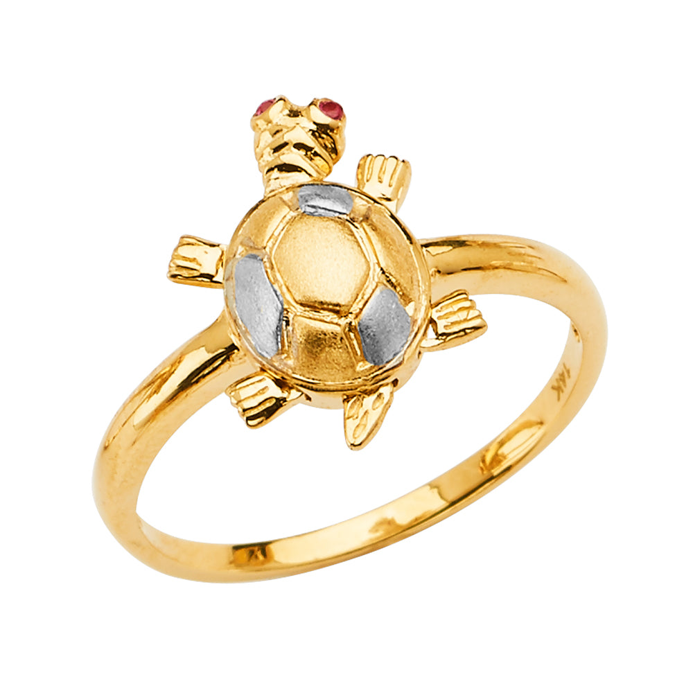 14K Two Tone Goldone Baby Turtle Ring