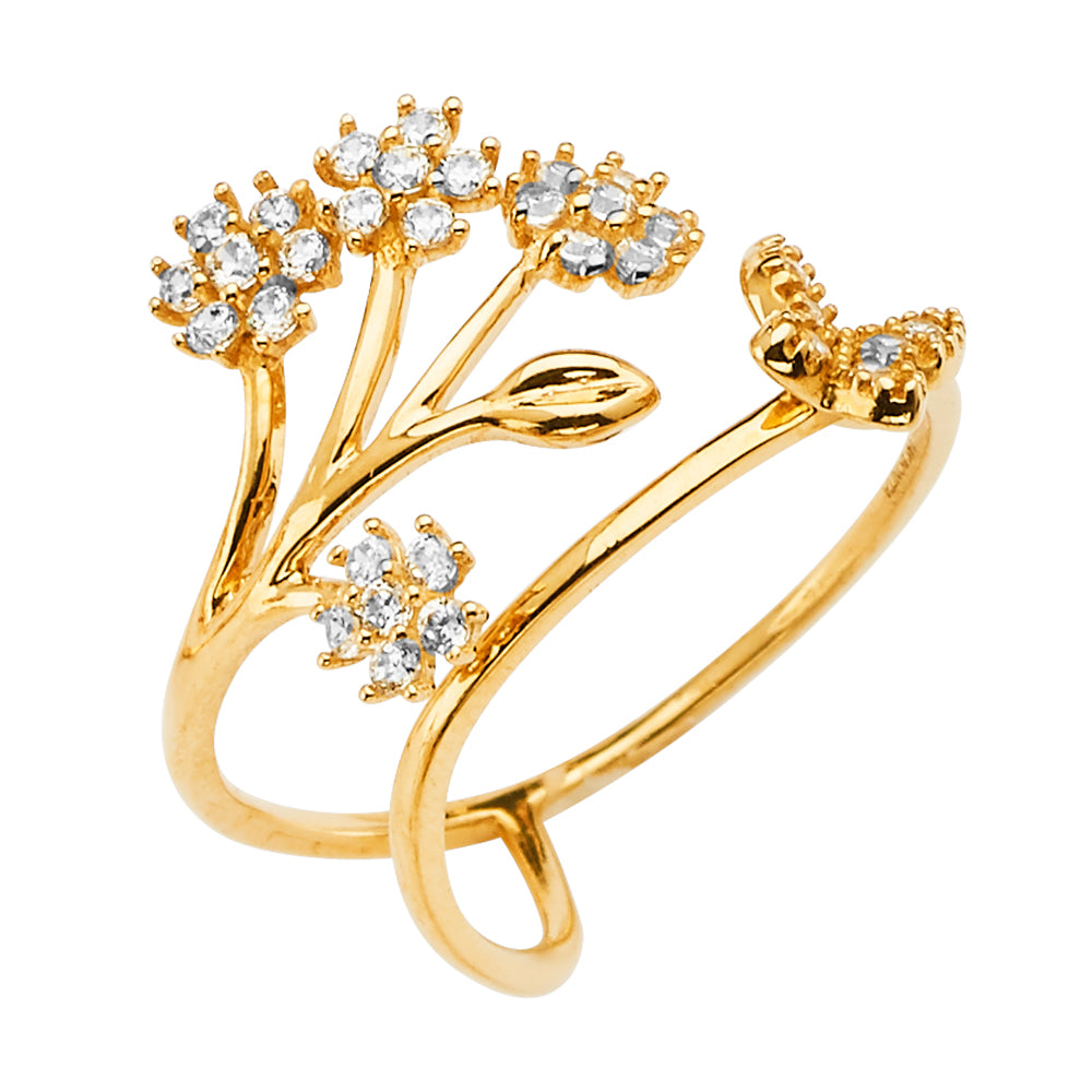 14K Yellow Gold CZ Size Adjustable Ring