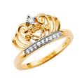 14K Two Tone Gold CZ Crown Ring