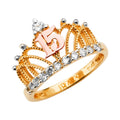 14K Yellow White Rose Gold 15 Years CZ Crown Ring