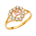 14K Yellow White Rose Gold 15 Years CZ Heart Ring