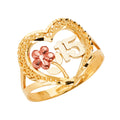 14K Yellow White Rose Gold 15 Years Ring