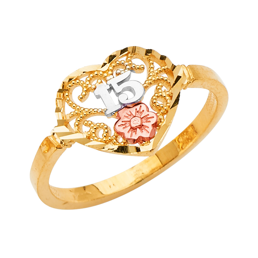 14K Yellow White Rose Gold 15 Years Ring