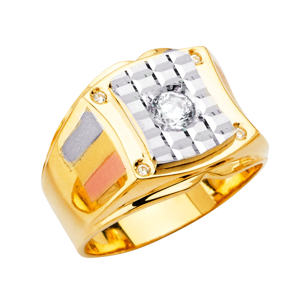 14K Yellow White Rose Goldolor Men'S CZ Ring