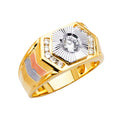 14K Yellow White Rose Goldolor Men'S CZ Ring
