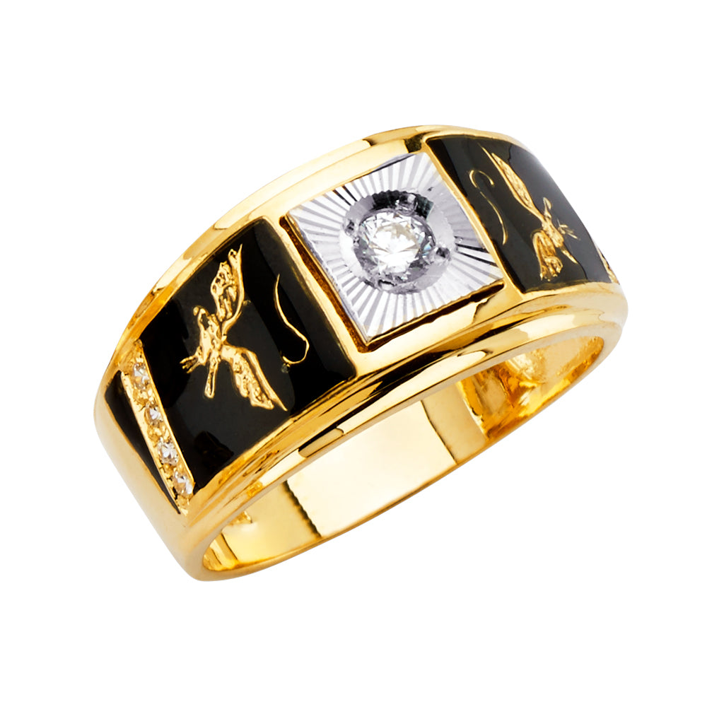 14K Yellow White Rose Goldolor Men'S CZ Ring