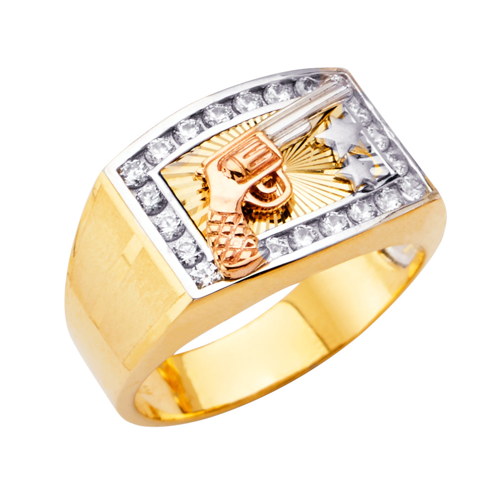 14K Yellow White Rose Goldolor Men'S CZ Ring