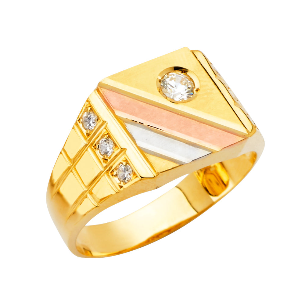 14K Yellow White Rose Goldolor Men'S CZ Ring