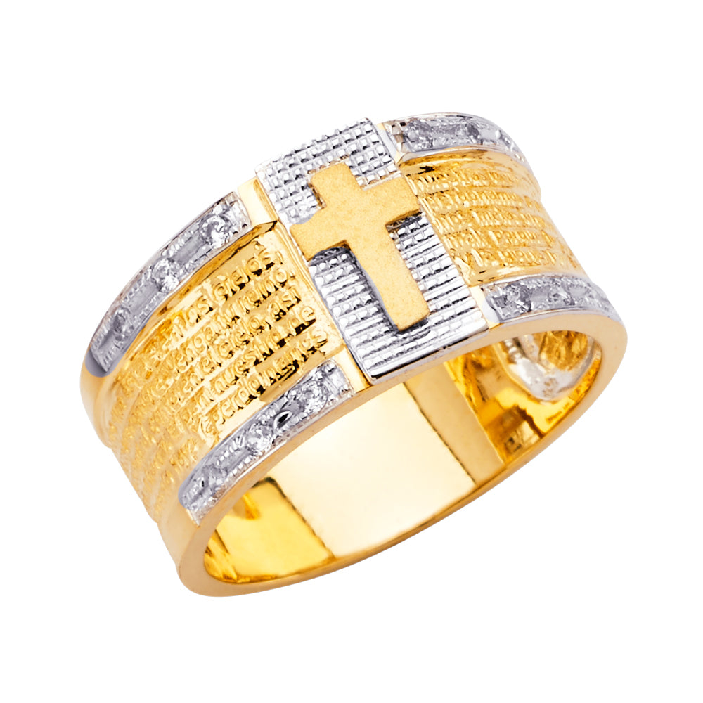 14K Two Tone Goldone Lord'S Prayer'S CZ Ring