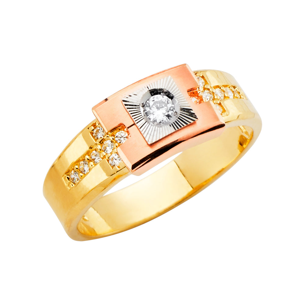 14K Two Tone Goldone Men'S CZ Ring