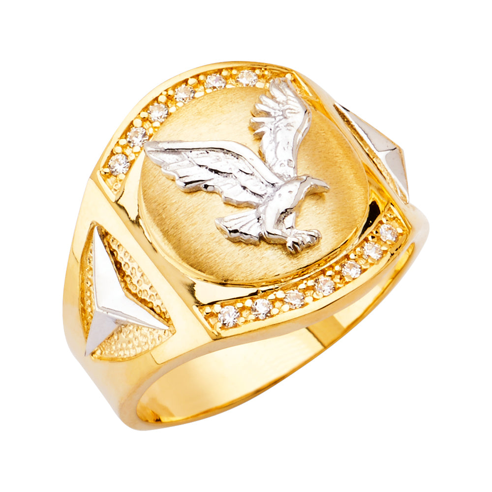14K Two Tone Goldone Eagle Men'S CZ Ring