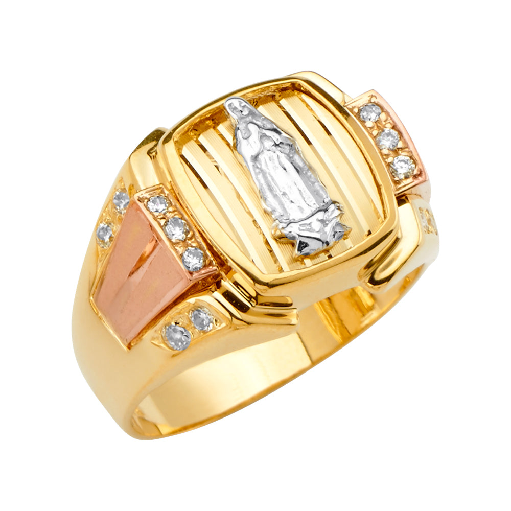14K Yellow White Rose Gold Guadalupe Men'S CZ Ring