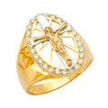 14K Yellow White Rose Gold Jesus Men'S CZ Ring