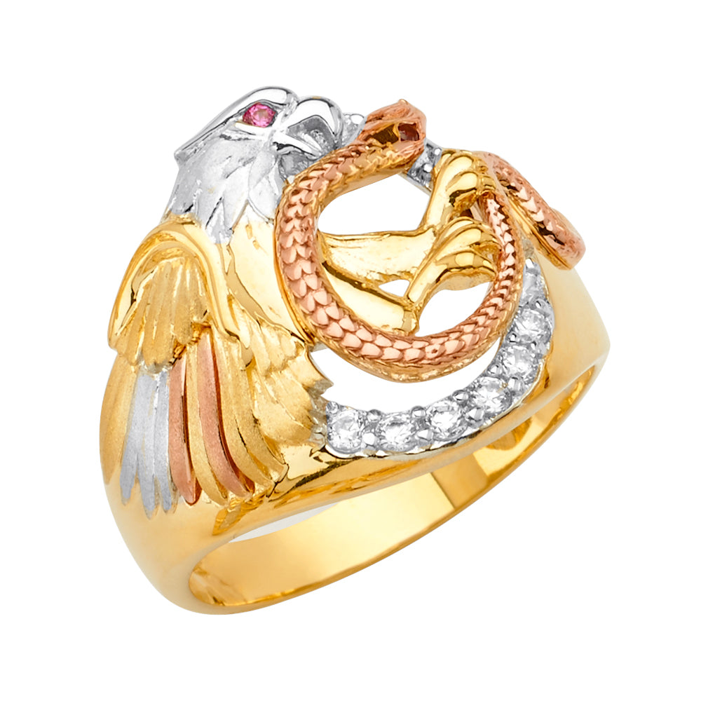 14K Yellow White Rose Gold Eagle Men'S CZ Ring