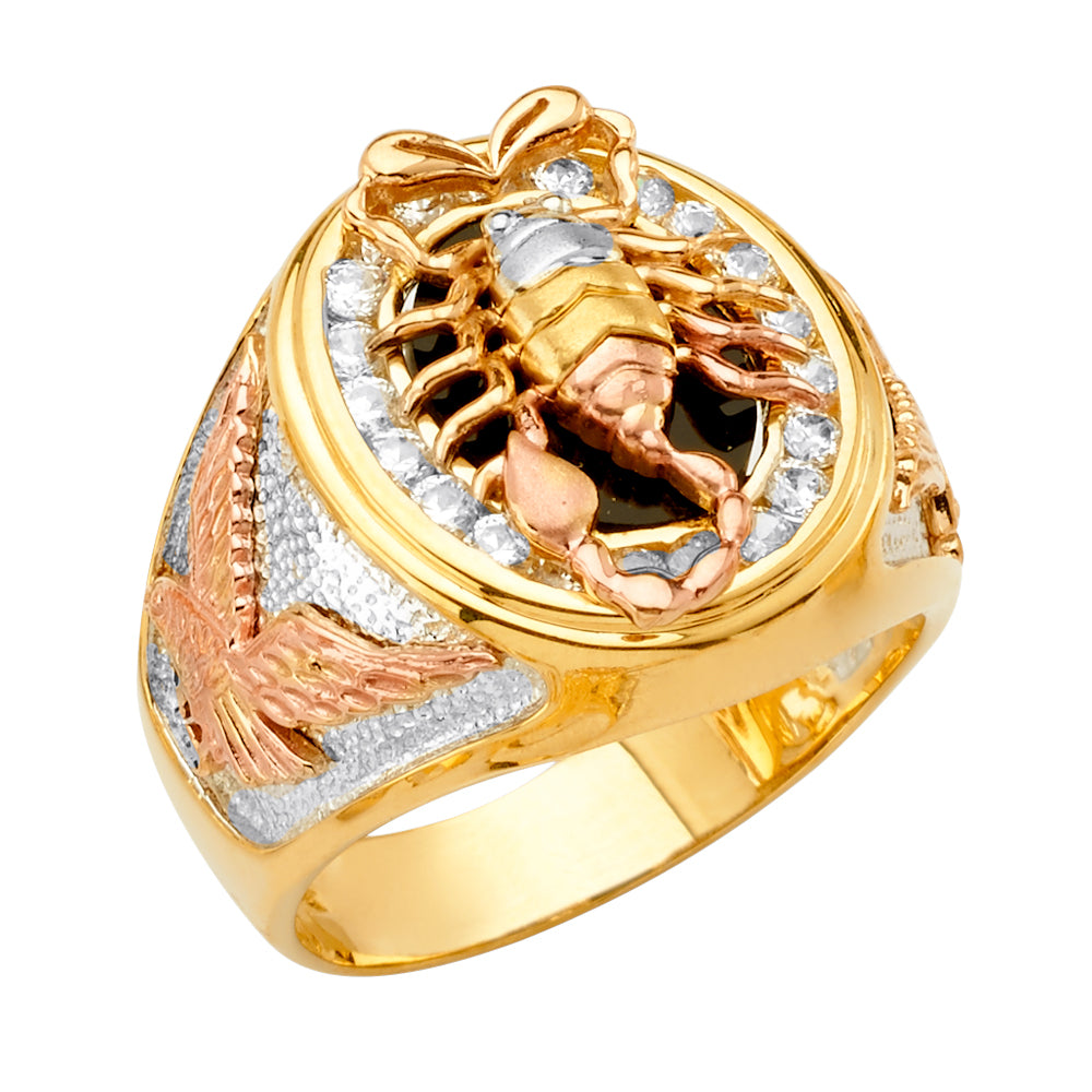 14K Yellow White Rose Gold Scorpion Men'S CZ Ring