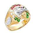 14K Two Tone Gold Horse Shoe Men'S CZ Ring