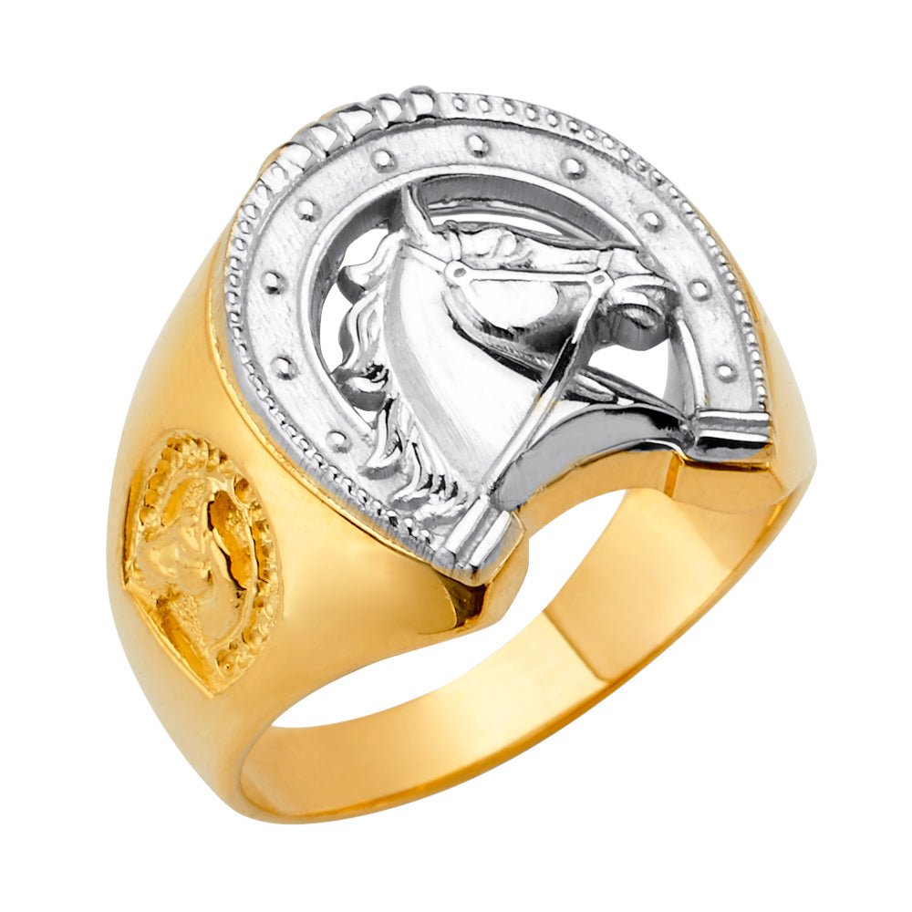 14K Two Tone Goldone Horse Shoe Men'S Ring