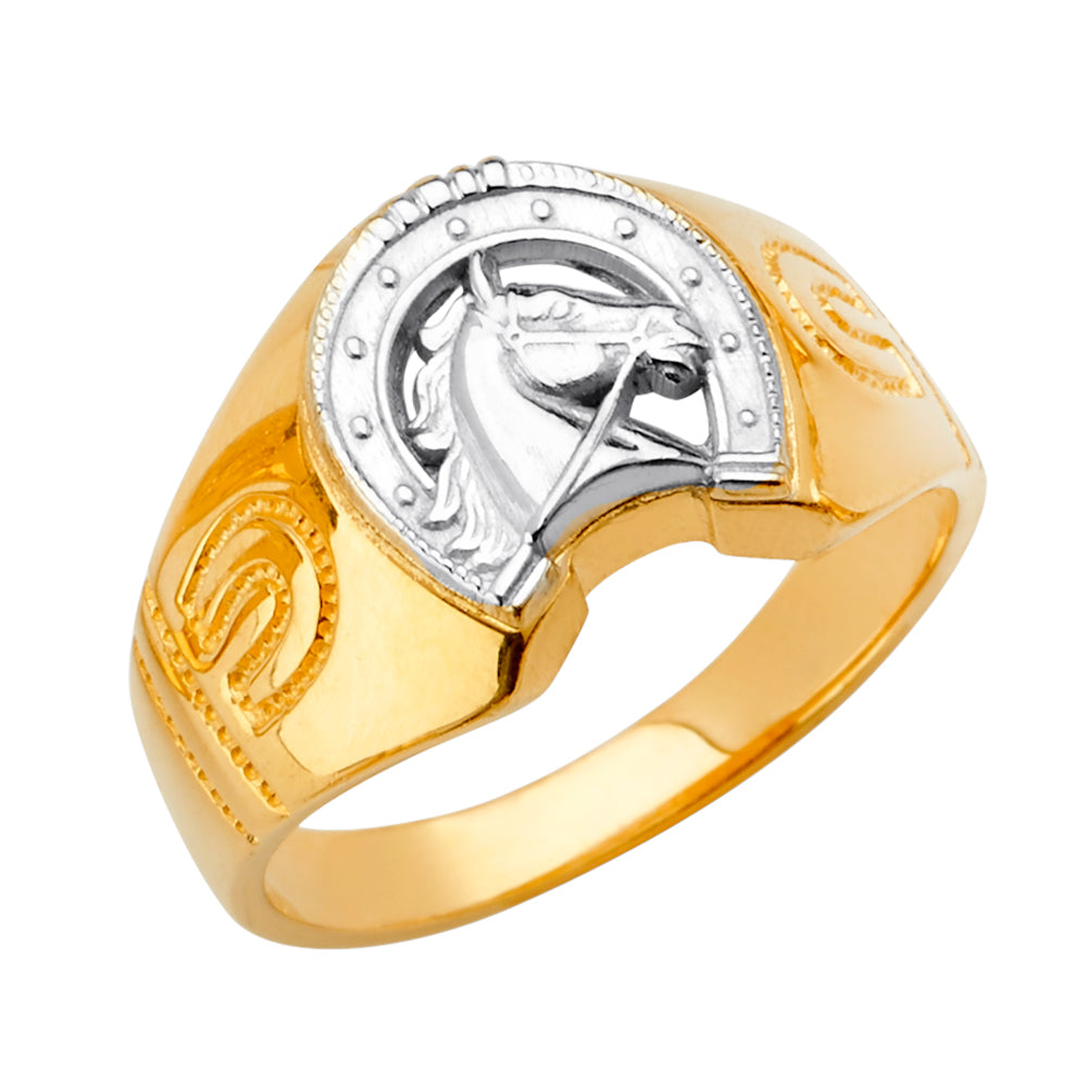 14K Two Tone Goldone Horse Shoe Men'S Ring