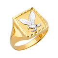 14K Two Tone Goldy Square Men'S Ring W/Eagle