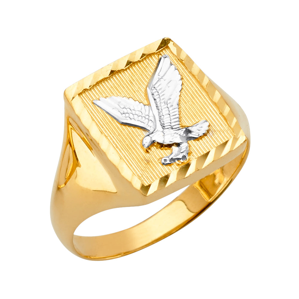 14K Two Tone Goldy Square Men'S Ring W/Eagle