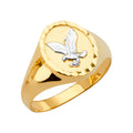14K Two Tone Gold Round Men'S Ring W/Eagle