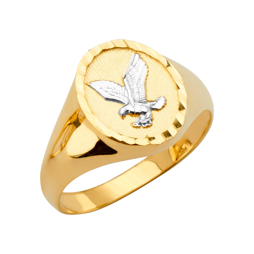 14K Two Tone Gold Round Men'S Ring W/Eagle