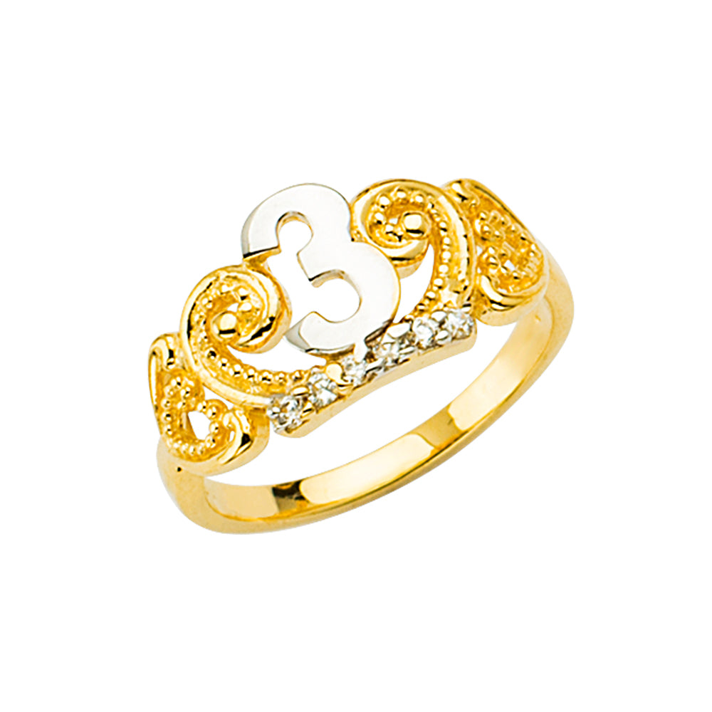 14K Two Tone Gold 3Years Old Baby CZ Crown Ring