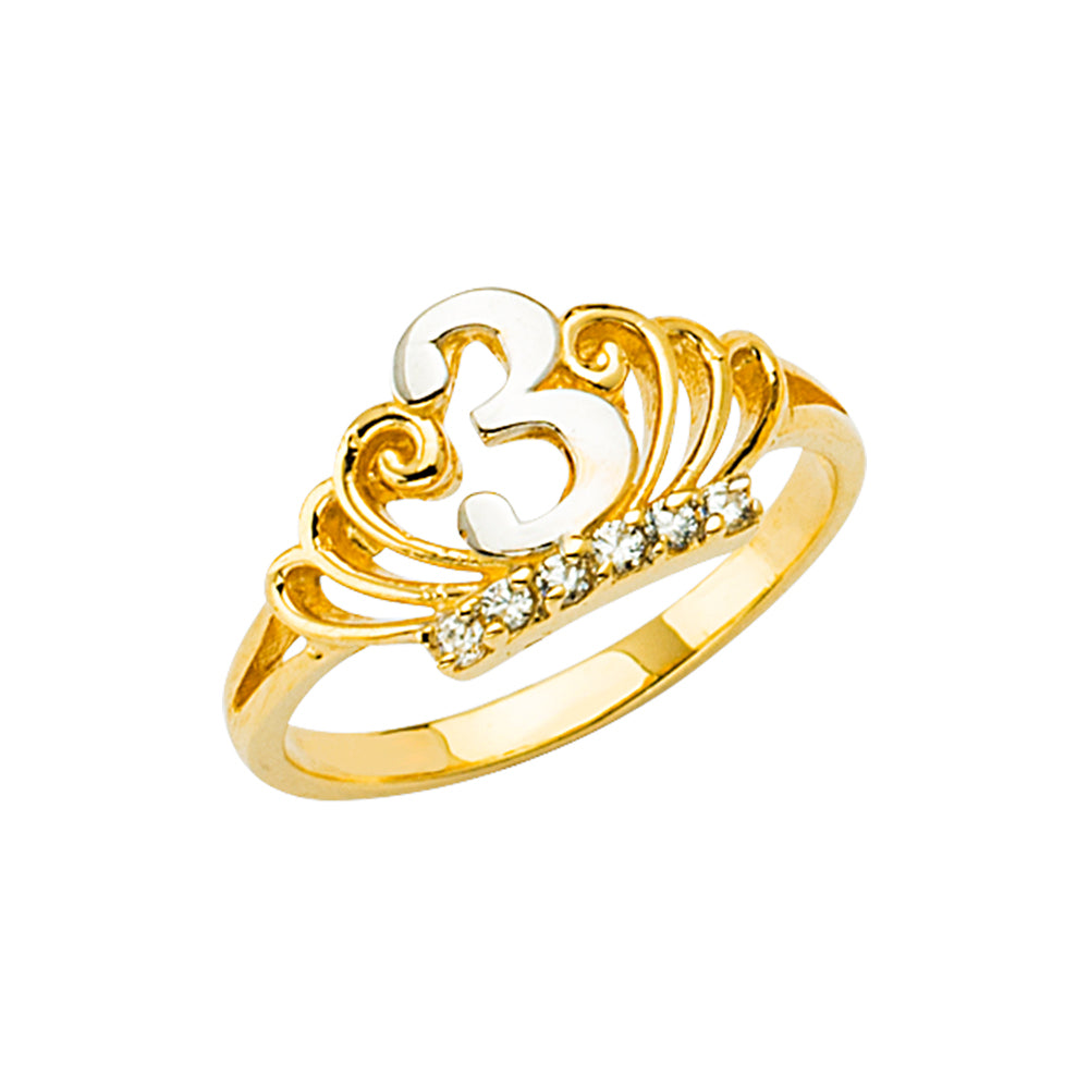 14K Two Tone Gold 3Years Old Baby CZ Crown Ring