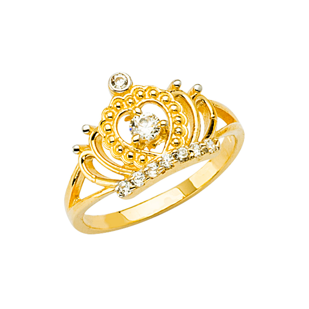 14K Two Tone Gold CZ Crown Baby Ring