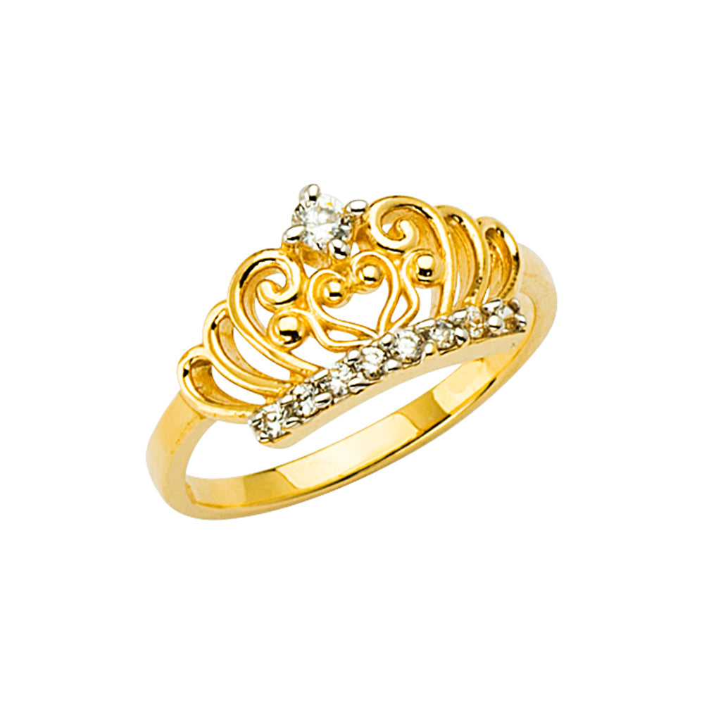 14K Two Tone Gold CZ Crown Baby Ring